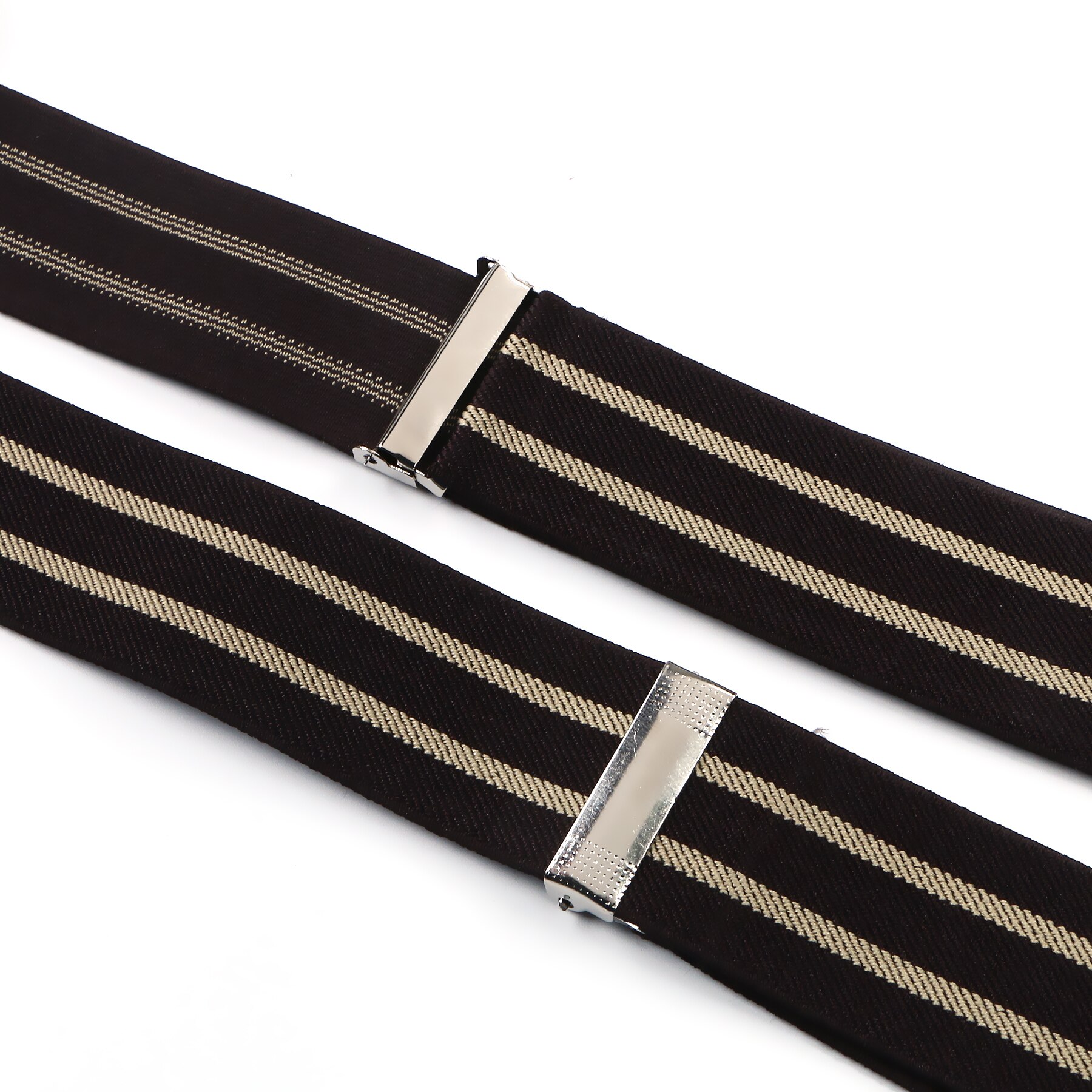 Braces Suspender Adjustable Leather Fitting Six Button Belt Dark Coffee Beige Striped Braces BD756