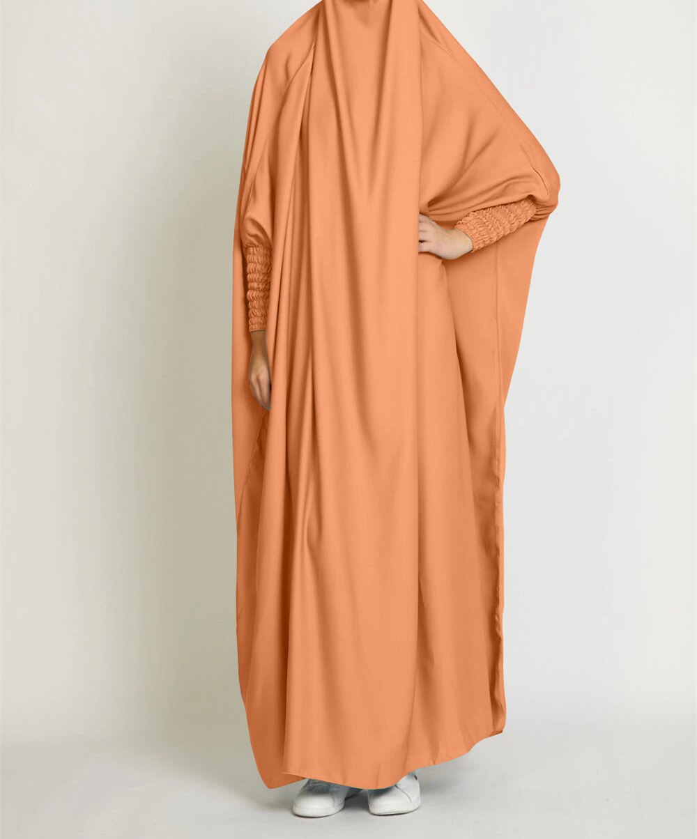 Jilbab – robe de prière en Satin, tenue une pièce élégante, 10 couleurs,: Orange