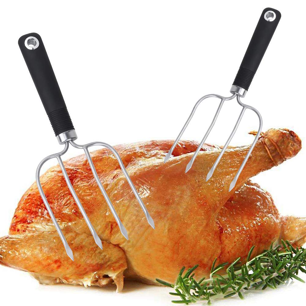 Turkey Lifting Forks, Marinade Injector, Stainless Steel Poultry Chicken Fork, Roast Ham Forks. Essential for BBQ Set of 3