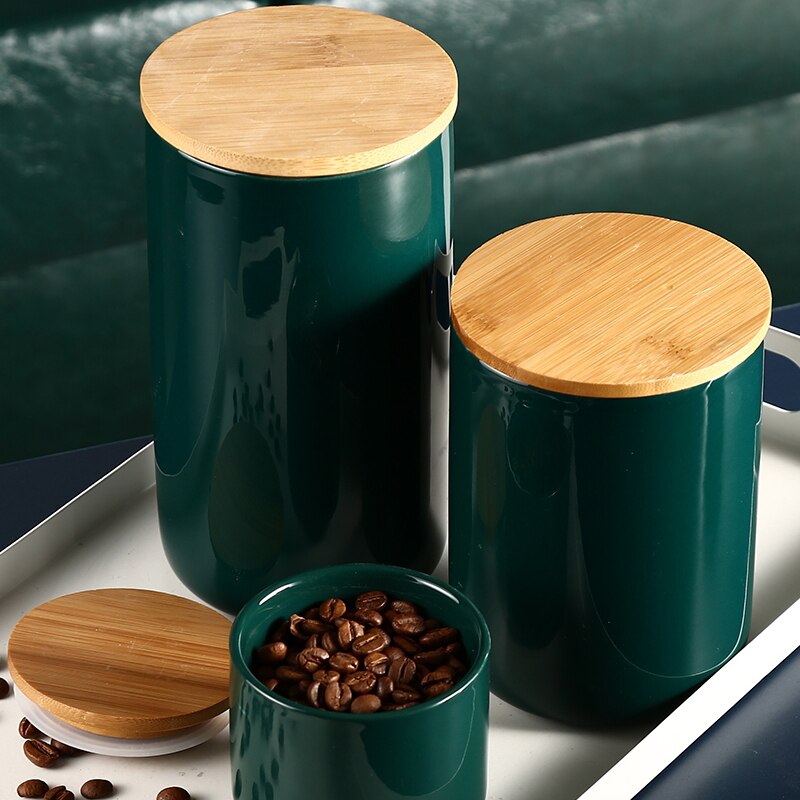 3pcs Nordic Art Ceramic Tea Sealed Jar Grain Miscellaneous Coffee Bean Tea Food Storage Box Simple Home Kitchen Storage Bottle