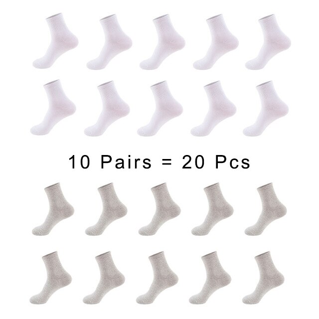 Strumpor herr bomull vit svart vårvinter enfärgad besättningsstrumpor herrsockor som andas paket 1 ser meias 10 par 20 st 1 lot sox: C