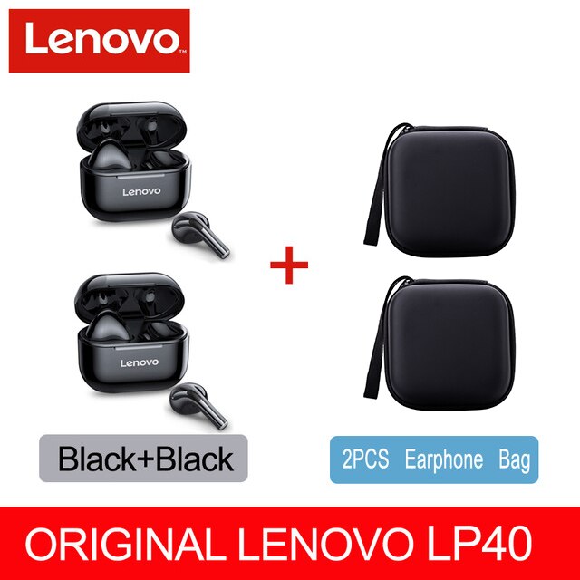 NEUE Original Lenovo LP40 TWS Drahtlose Kopfhörer Bluetooth 5,0 Dual Stereo Noise Reduktion Bass Touch Steuerung Lange Standby 300mAH: LP40 2 Black 2 Case
