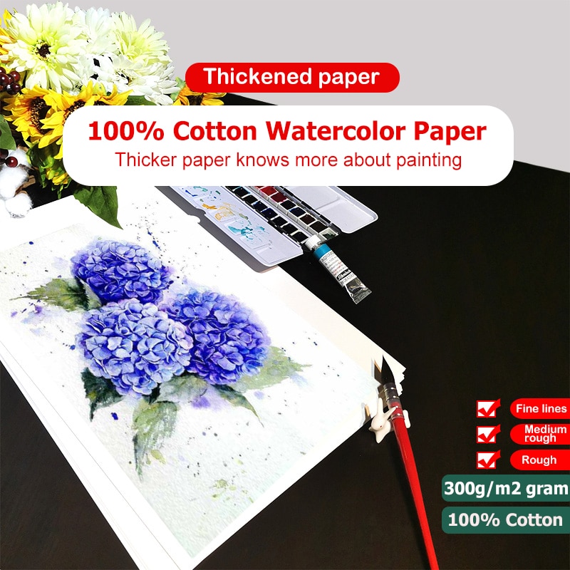 100% Cotton Watercolor Paper 300g/m2 20Sheet Water-soluble Painting Fine/Medium/Coarse Grain Postcard Drawing Paper
