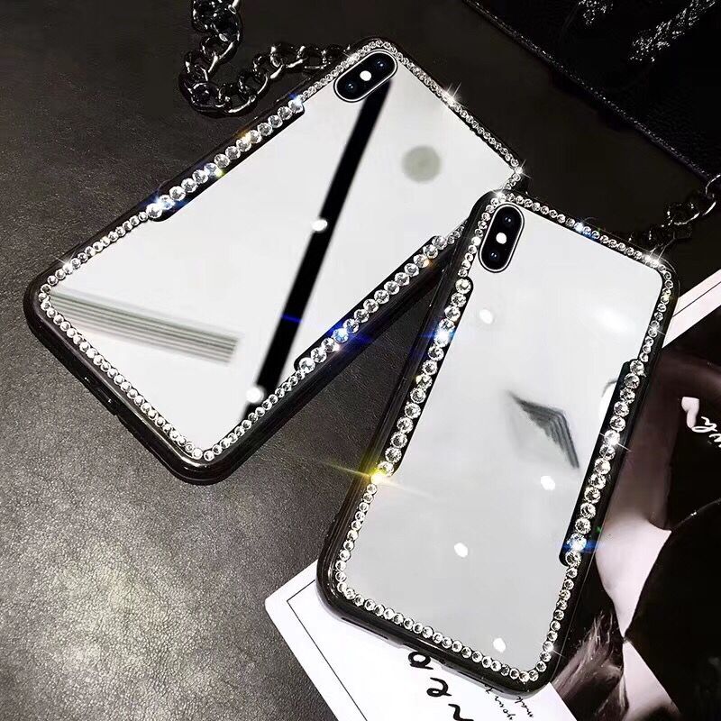 Strass Spiegel Case Voor Iphone Xs Xr Max Xs Gevallen 6 6S 7 8 Plus Diamant Funda Voor Iphone X Celular Mobiele Telefoon Coque