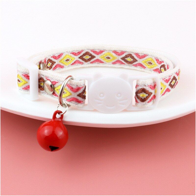 Étnico Jacquard Collar de gato con campana ajustable gatito cuello Correa hebilla de seguridad Anti-asfixia Collar para mascota mascotas suministros: 07