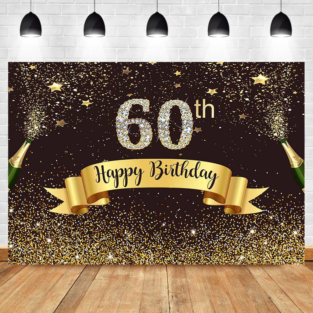 Neoback Gelukkig 60th Verjaardag Foto Achtergrond Gold Glitter Bokeh Shiny Fotografie Achtergrond Diamant Bier Vieren Achtergronden