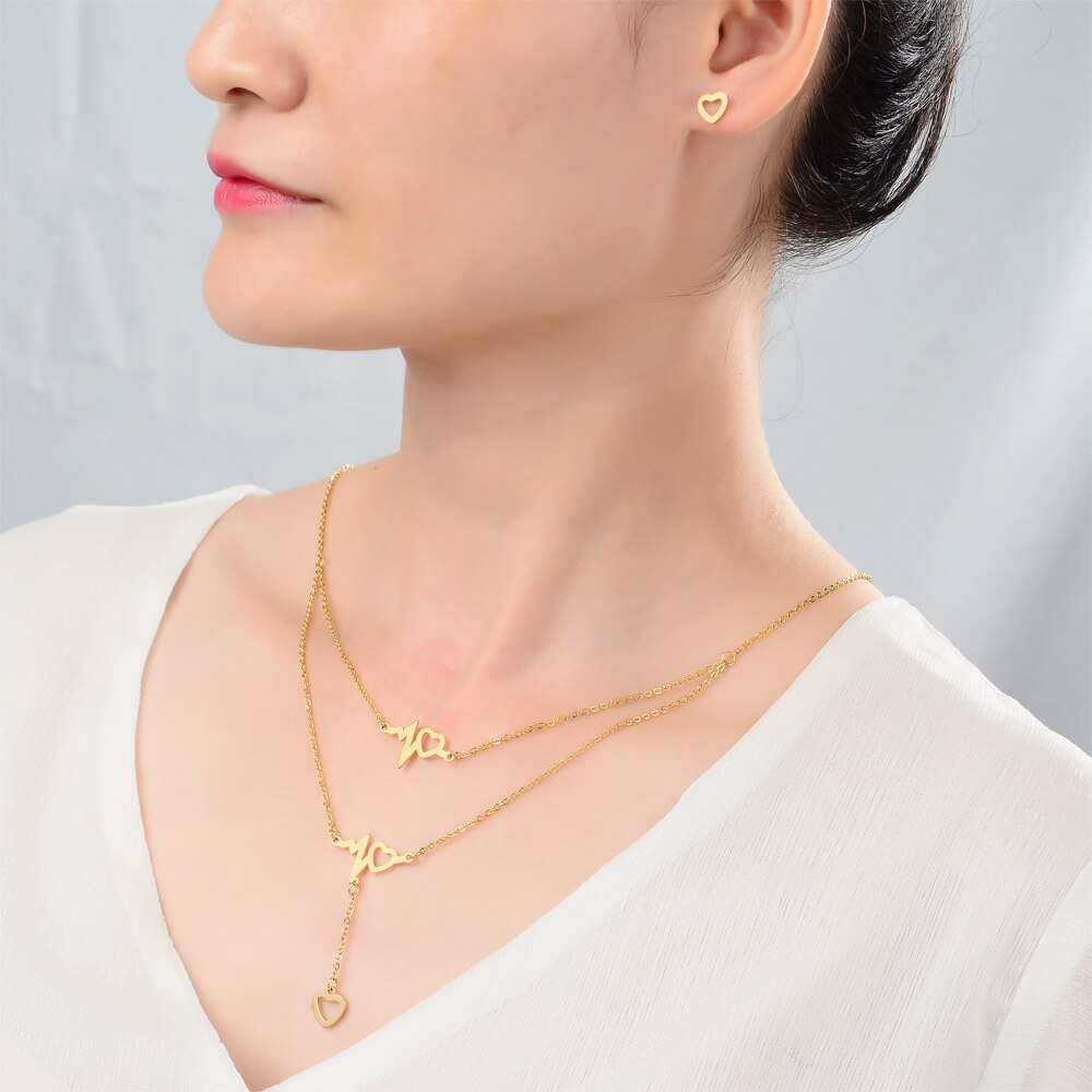 neue fein4U N007 316L Edelstahl Schmuck setzt Für Frauen Herz Anhänger Halskette & Ohrringe Hochzeit Schmuck-einstellen