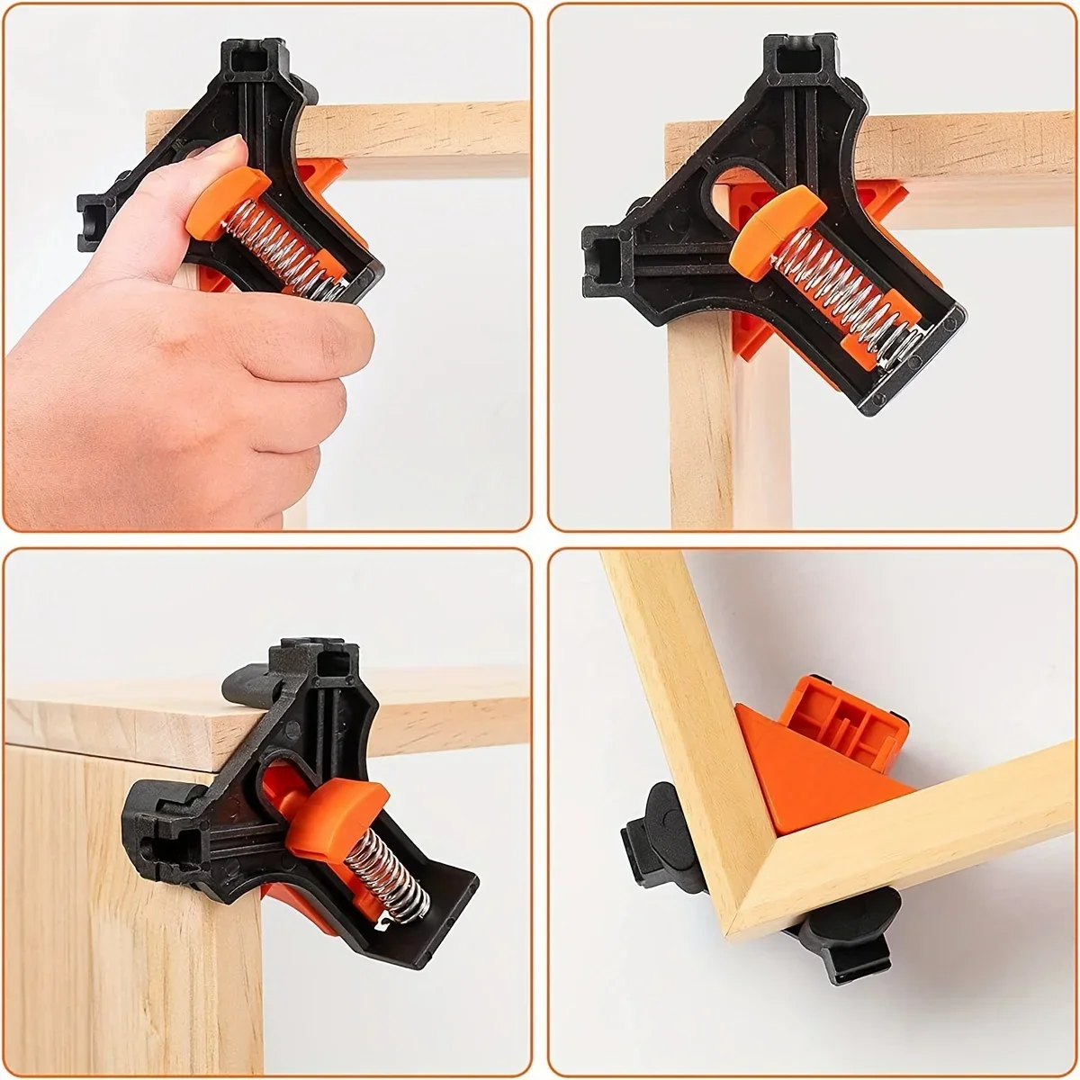 90 Degree Corner Clamps - Quick Adjustable Spring Loaded Woodworking Clamps for Cabinets, Photo Framing & DIY Wood Projects