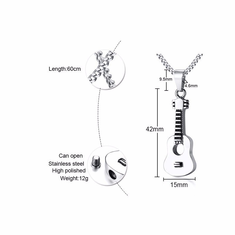 Vnox Punk Gitaar Hanger Voor Vrouwen Mannen Crematie Aandenken Rvs Ketting Muziek Ornamenten 24 "Curb Chain