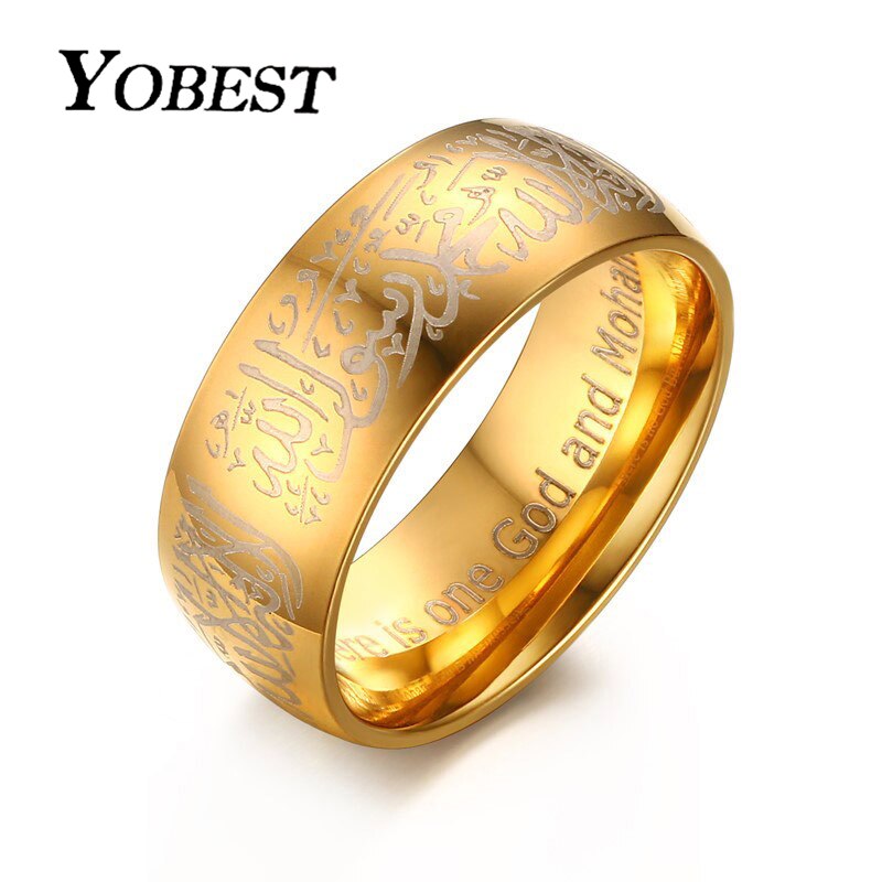YOBEST – bague musulmane Allah en acier inoxydable, pour femmes et hommes, islamique, dieu arabe, Messager, Allah, coran, moyen-orient