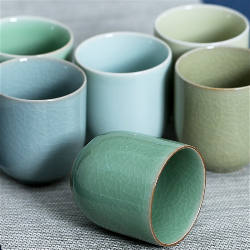 Japanese Longquan Celadon Teacup Kung Fu Tea Set Ceramic Office Water Cup Handmade Porcelain Tea Bowl Drinkware