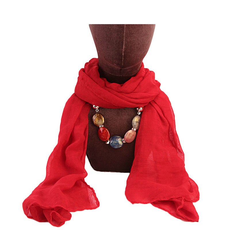 femmes multi-style bijoux collier perles écharpe Hijabs chapeau Voile dame intérieure Hijabs Turban casquette tête musulmane foulards Hijab: Rouge