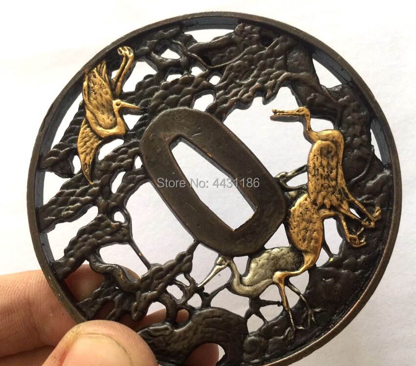 Beautiful Crane Theme Japanese Brass Guard Tsuba For Samurai Knife Katana Sword Guard Wakizashi HandMade Metal Crafts