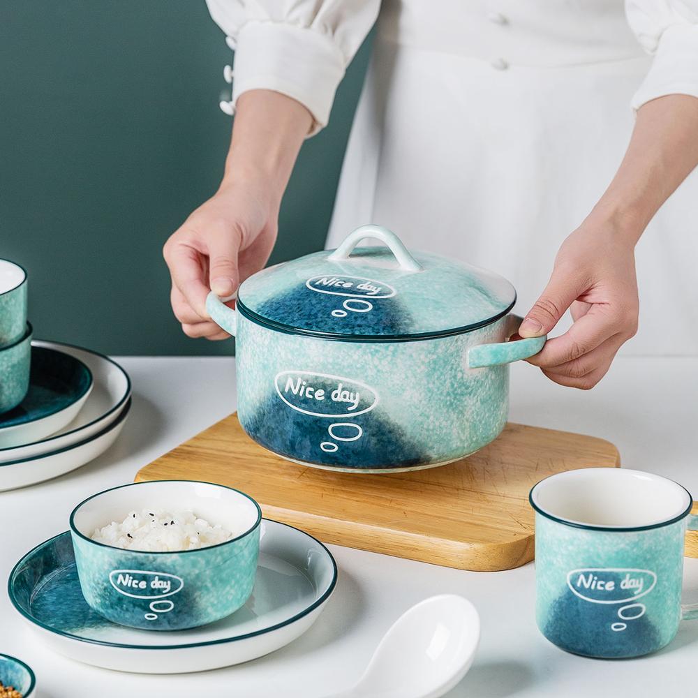 Timemore nordisk gradient porcelæn middagstallerken og fade skålsæt keramisk nudelsuppe salat biural skål oval fisketallerken