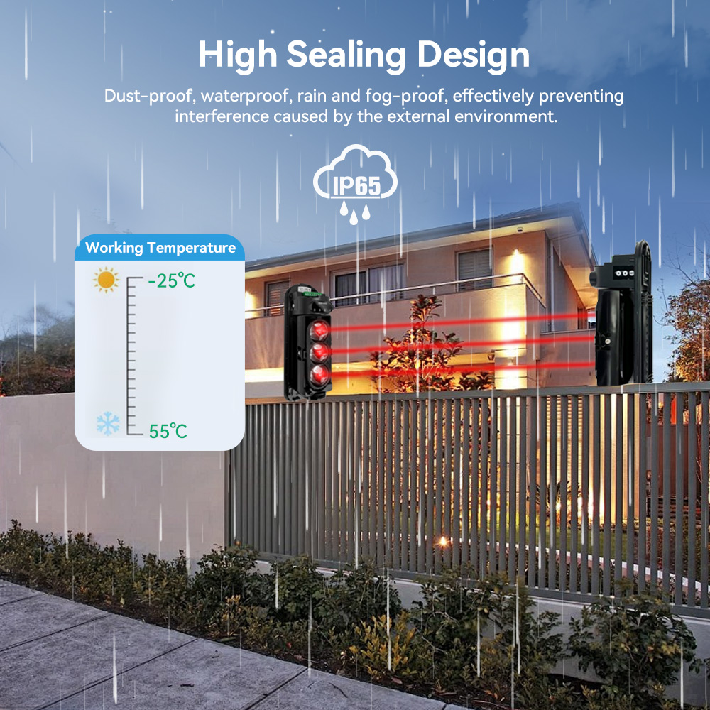 Meian Focus Wired Infrared Beam Detector, IP65 Waterproof Infrared Barrier Detector, 60m 100m 200m Infrared Sensor for Security