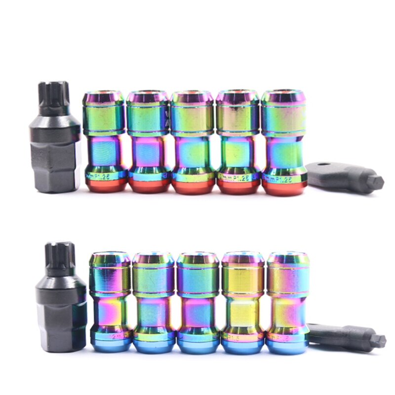 20pcs/set 44mm racing Steel Wheel Lock Lug Nuts Neo Chrome Concealed Heptagon Formula Steel Wheels