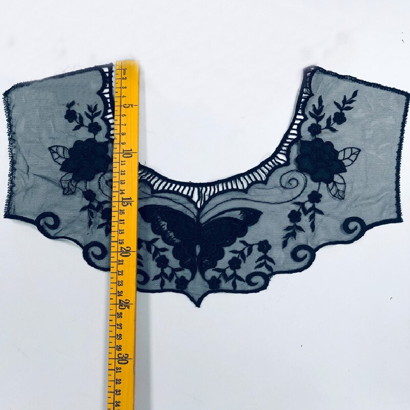 Apliques para vestido DIY, blusa de tela de encaje, accesorios para decoración de disfraces, cuello de cuello, adornos de costura, parches bordados en blanco y negro