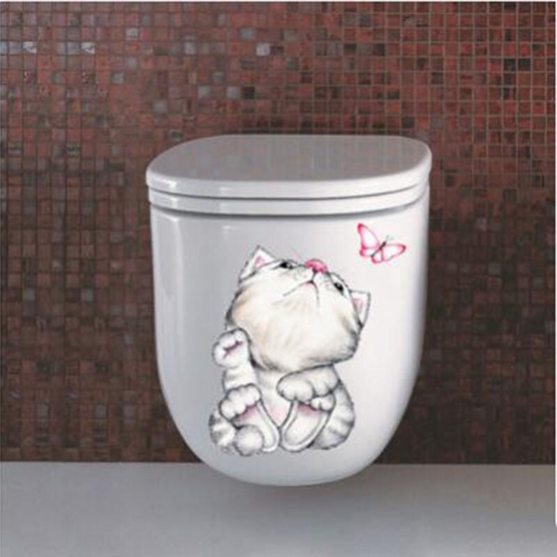 Dejlig kat killing wallstickers toilet stickers dørklistermærker sommerfugl badeværelse kunst decals boligindretning vinduesglas
