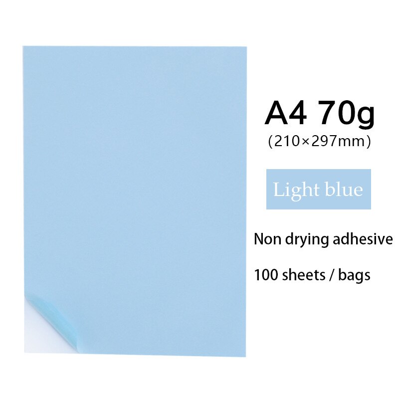 100 Sheets/Bag Of Color Adhesive Printing Paper A4 Adhesive Color Paper Fluorescence Non Drying Adhesive Coloured Paper: D