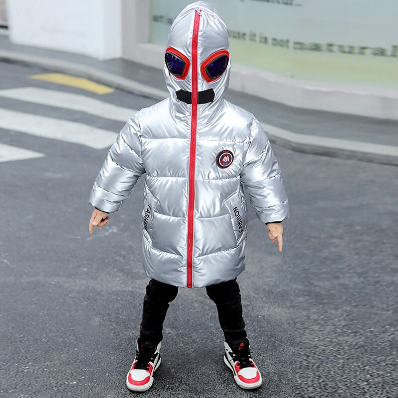 Brand Kids Jongen Winter Jas Met Bril In Hood Cool Jongen Sneeuw Jas Jas Kinderen Sneeuw Kleding 3-9 Jaar Oud: Zilver / 3T