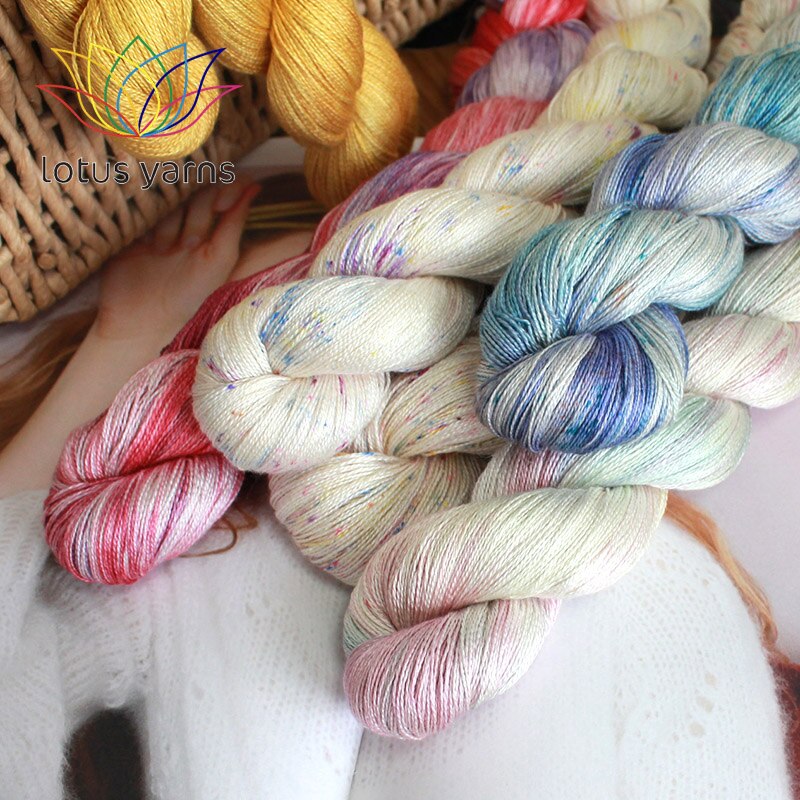 Madeja-hilo de seda pintado a mano, 50g, para tejer a mano, encaje de ganchillo, peso Natural, 22