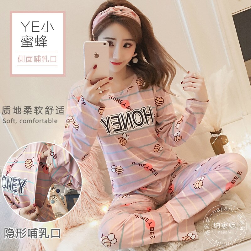 Printemps été maternité pyjamas allaitement femmes enceintes allaitement pyjama ensemble haut pantalon vêtements de nuit grossesse chemise de nuit vêtements: 2 / XL