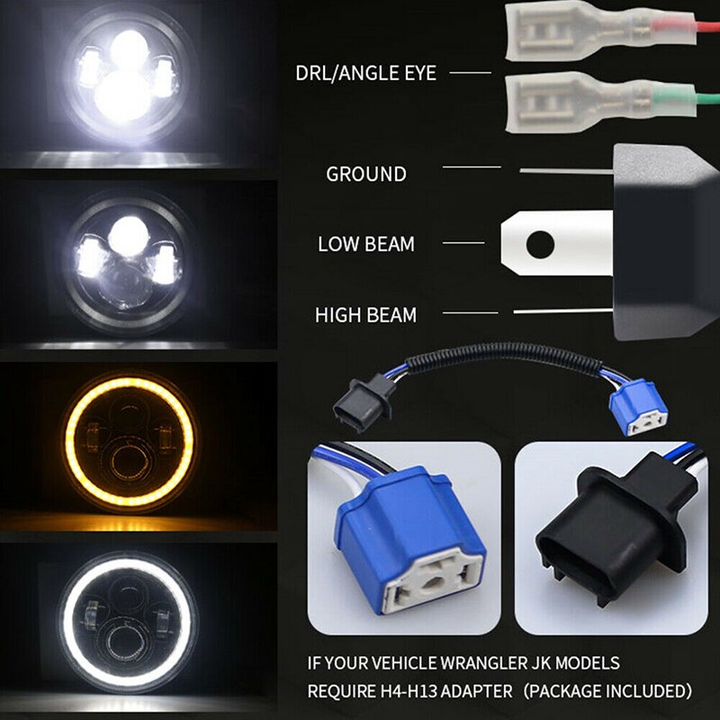 1Pc 7 Inch Ronde Led Koplampen Hi/Lo Beam Hoek Ogen Voor Wrangler Jk Lj Tj