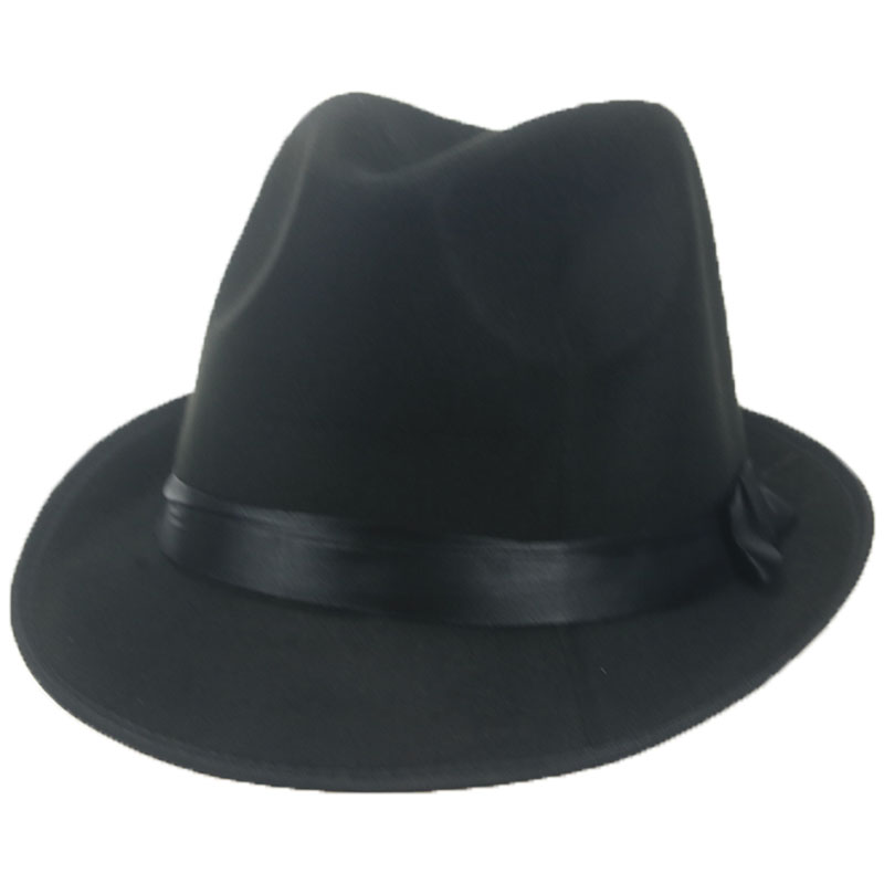 Fedoras-sombrero de ala corta con lazo para hombre y mujer, cinta de Panamá, sombrero de vaquero, vestido de vaquera, decoración de boda, sombrero fedora: black
