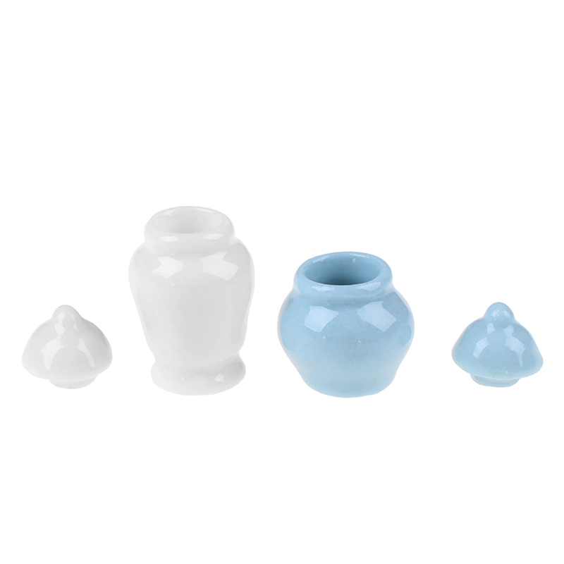 1Set Keramische Opslag Potten Met Cover Keuken Accessoires 1:12 Dollhouse Miniatuur Poppenhuizen Keuken Meubels Speelgoed