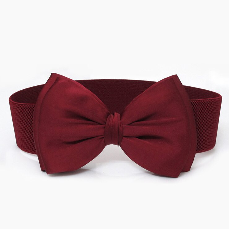 Kasure-cinturilla elástica con lazo grande para mujer, cinta elástica de Color sólido, cinturón de cintura con lazo, decoración de vestido, Cumerbunds: red wine
