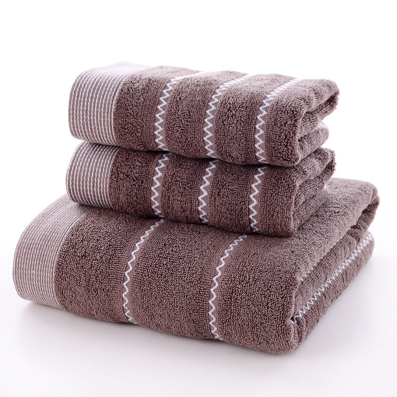 Snel Droog 3 Stuk Katoenen Handdoek Set Water Wave Patroon 1 Badhanddoek 2 Handdoeken Voor Vrouwen Volwassenen Effen kleur Grote Handdoek Badkamer