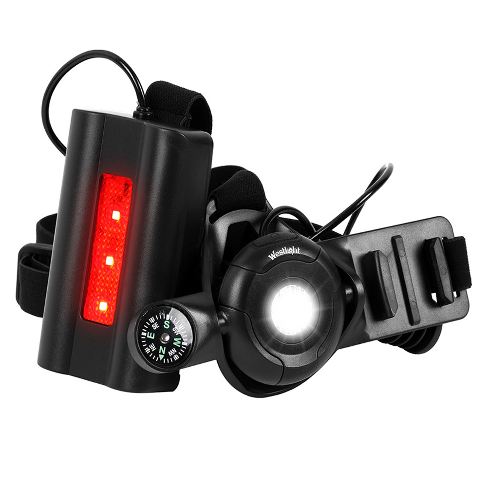 Outdoor Night Running Lights USB Rechargeable Chest Light LED Safety Warning Lamp with Compass Camera Buckle 3 Lighting Modes: black