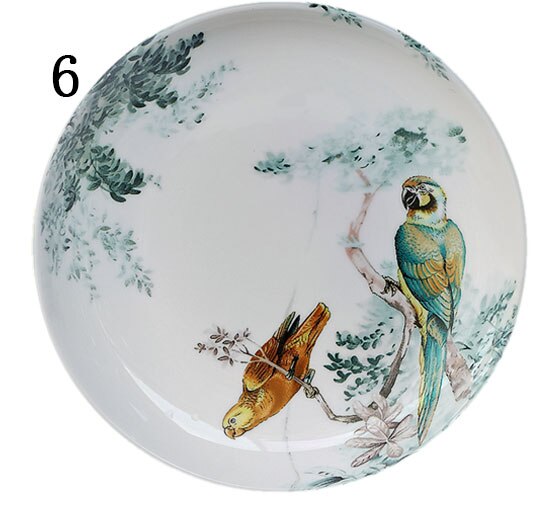 Europese Equatoriale Jungle Plaat, Bloem, Vogel, Dier Keramische Decoratie Vlakke Plaat, Model Kamer Decoratie, muur Opknoping Plaat: Blauw