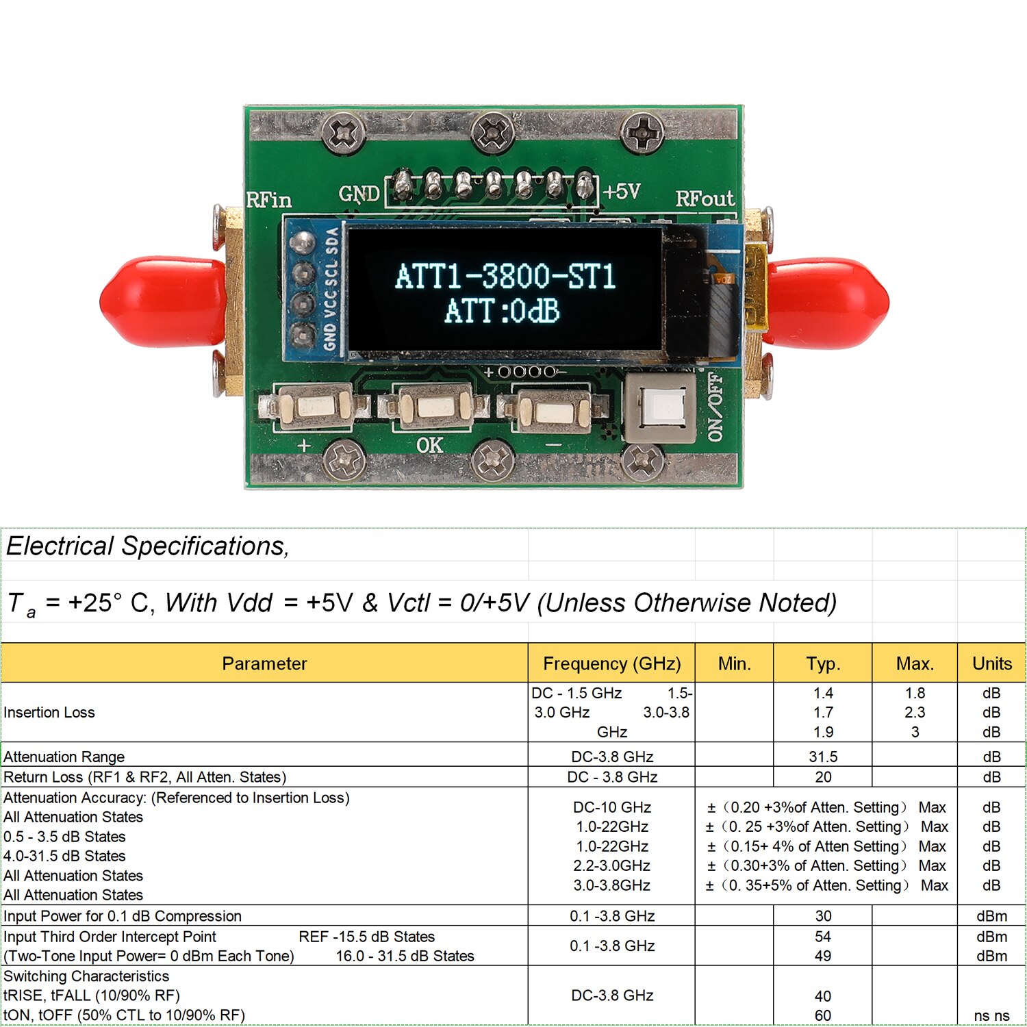 Attenuatore RF Programmabile 1-3800MHz - Modulo Digitale 0-31dB, Step 1dB, Interfaccia RP-SMA | Per Strumentazione - Foto 12