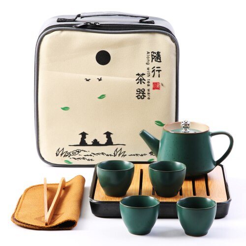 Japanse Stijl Mini Thee Set Draagbare Reizen Kung Fu Thee Set Een Pot En Vier Kopjes Met Lade Keramische Theekopje maak Theepot: A--6 piece set