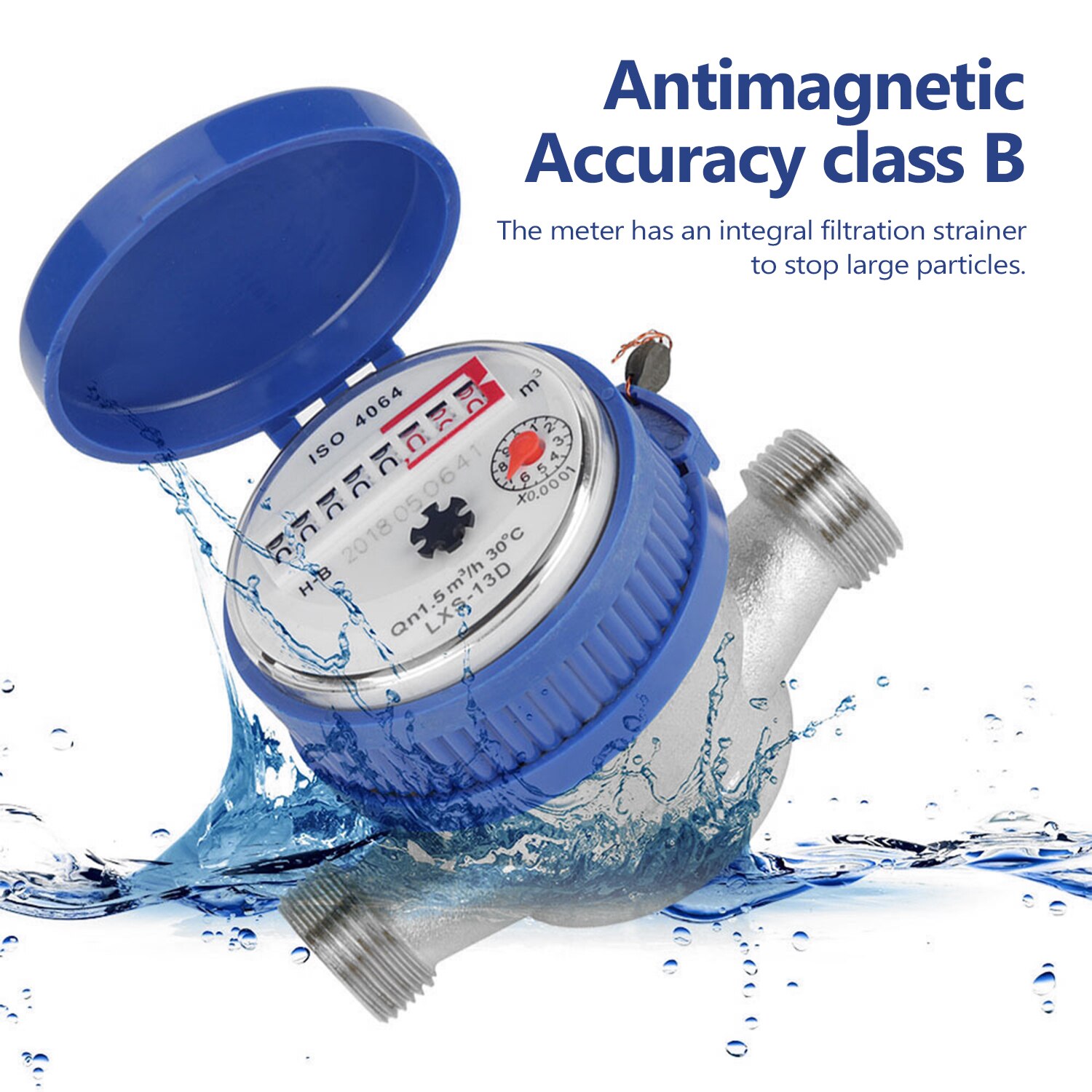 Waterstroommeter Mechanisch Blauw Helder - 15 Mm 1/2 Inch Voor Huishoudelijk Gebruik