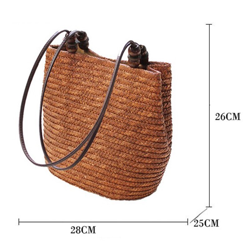 DCOS-Gestrickte Stroh Tasche Sommer Böhmen Frauen Handtaschen Streifen Schulter Taschen Strand Tasche Große Tote Taschen (Braun)