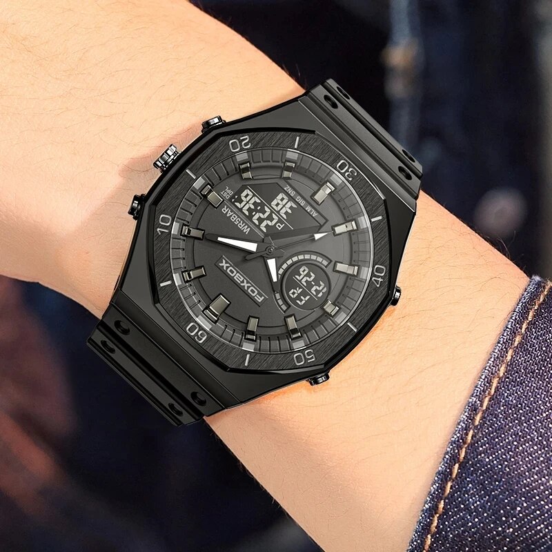dual display uhren für männer casual sport chronograph quarz großes zifferblatt armbanduhr silikon wasserdicht digitaluhr