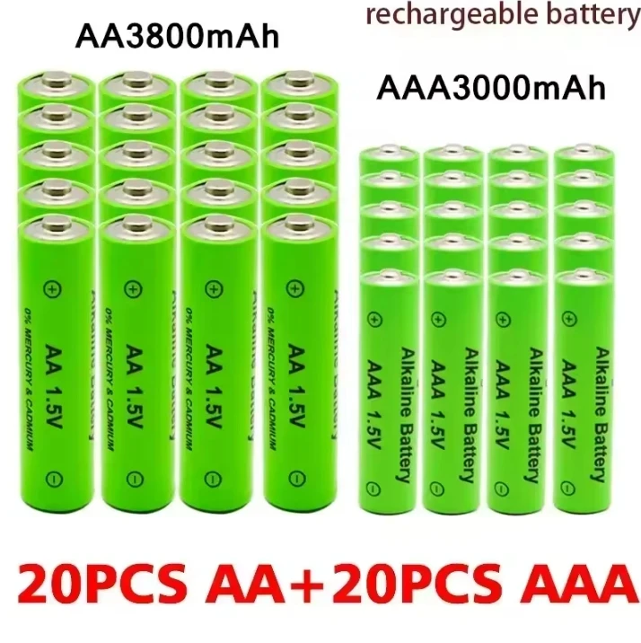 Aa- og aaa-batterier, 1.5v oppladbare batterier, 3000 mah alkalisk batteri for fjernkontrollmus, datamaskiner, lekeklokker: Gull