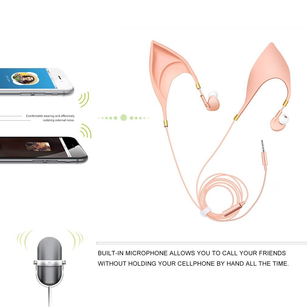 Sød alf-form øretelefon støjreduktion i ørerne universal kablet drive-by-wire øretelefoner ørekop indbygget mikrofon usb
