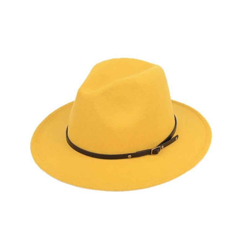 Sombreros Retro de fieltro de lana para hombre y mujer, sombrero de ala ancha de Jazz, Estilo Vintage: Amarillo