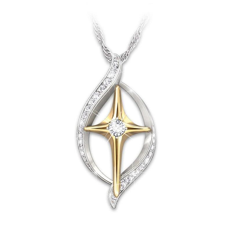 Diamond Heart-shaped Notre Dame Necklace European and American Love Religious Pendant: Default Title