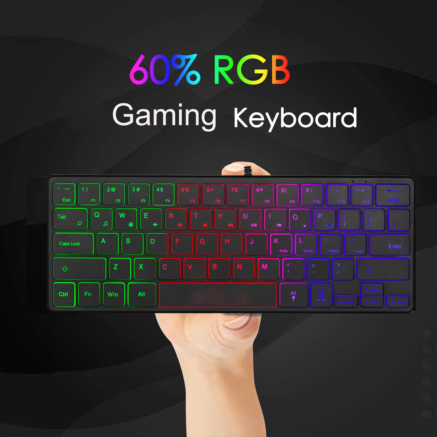 60% USB Wired Mini Keyboard 64Keys RGB Backlit Slim Gaming Keyboard Portable Ultra Thin Ergonomic Keyboard for PC Laptop Gamer
