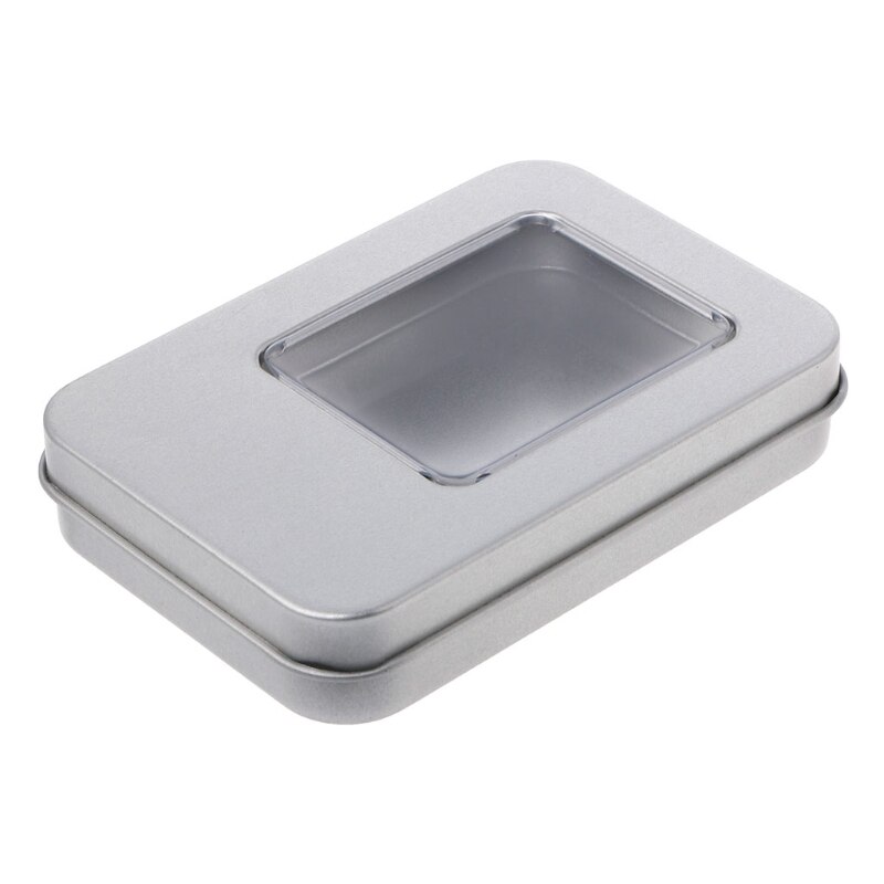 Rectangular Tin Silver Storage Box Case Organizer with Half Clear Window Lid: 3