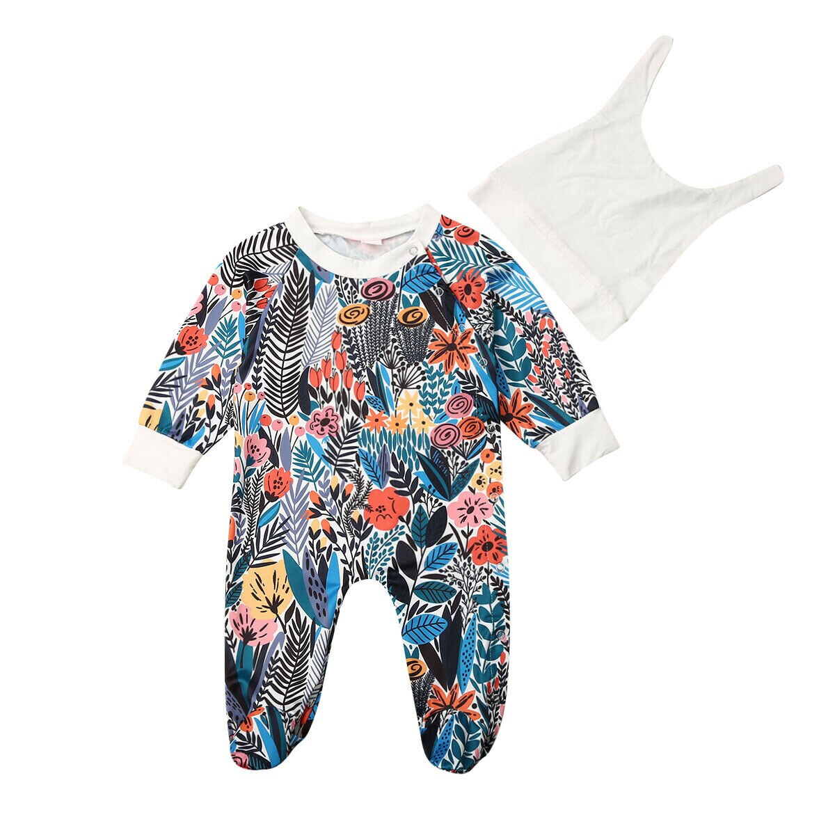 0-12M pasgeboren baby Footies jumpsuit Comfortabele katoenen lange mouwen cartoon flamingo print playsuit baby kleding: Flowers / 9m