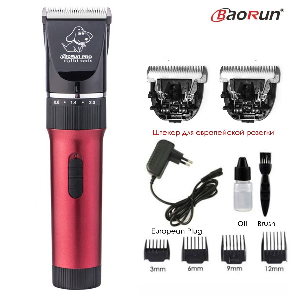Pet Hair Trimmer Electric Rechargeable Cat Dog Clipper Grooming Cutters Powerful Shaver Machine For Animal 110-240V: Red Add B B Blade