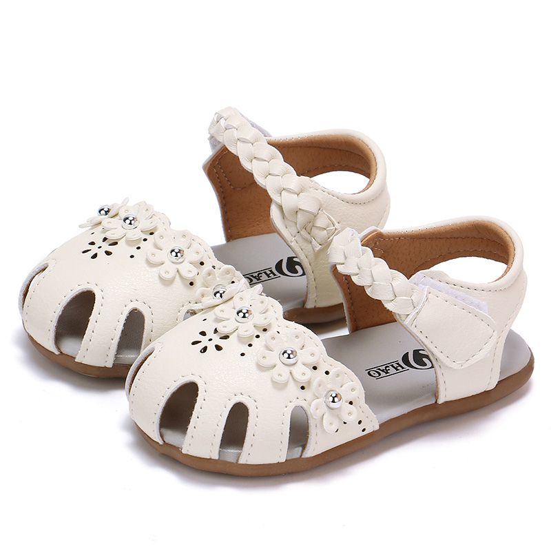 Cute Girl Princess Sandals Summer Girl Sandals Toddler Shoes PU Rubber Bottom Slip Flowers Baby Shoes Brand: White / 4