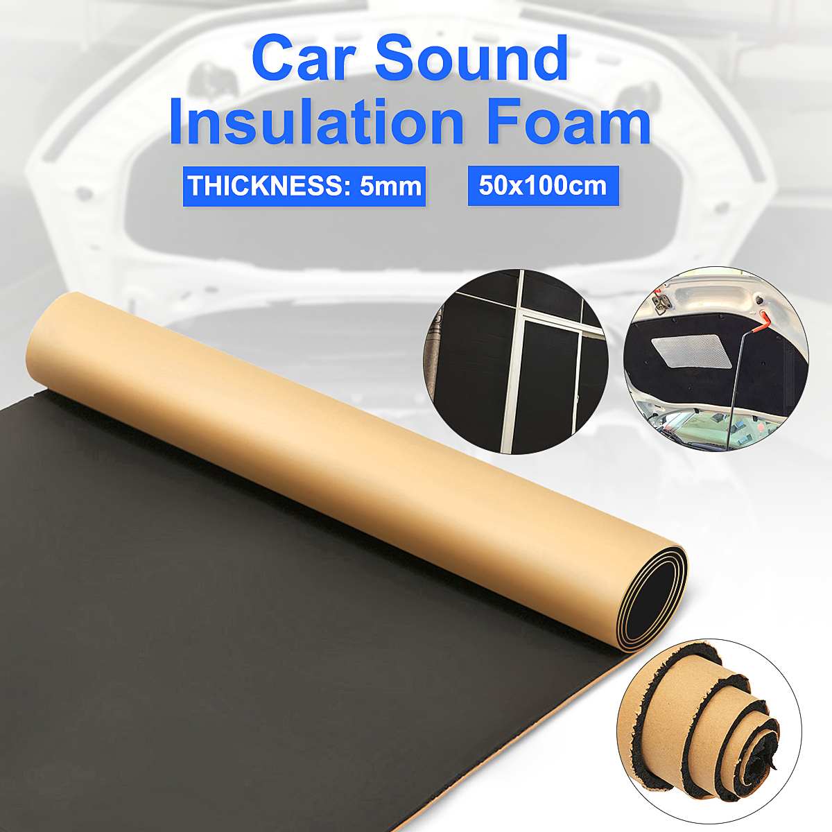 Panneau acoustique coton auto-adhésif | Insonorisant pour voiture, 50x100cm 5mm, 1 rouleau, isolation amortissant, mousse, tapis acoustique, panneau acoustique