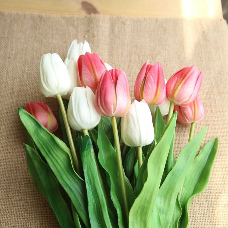 46cm lange gren tulipan kunstig blomst pu latex kunstig buket ægte berørings blomster til bryllup dekorative blomster og kranse