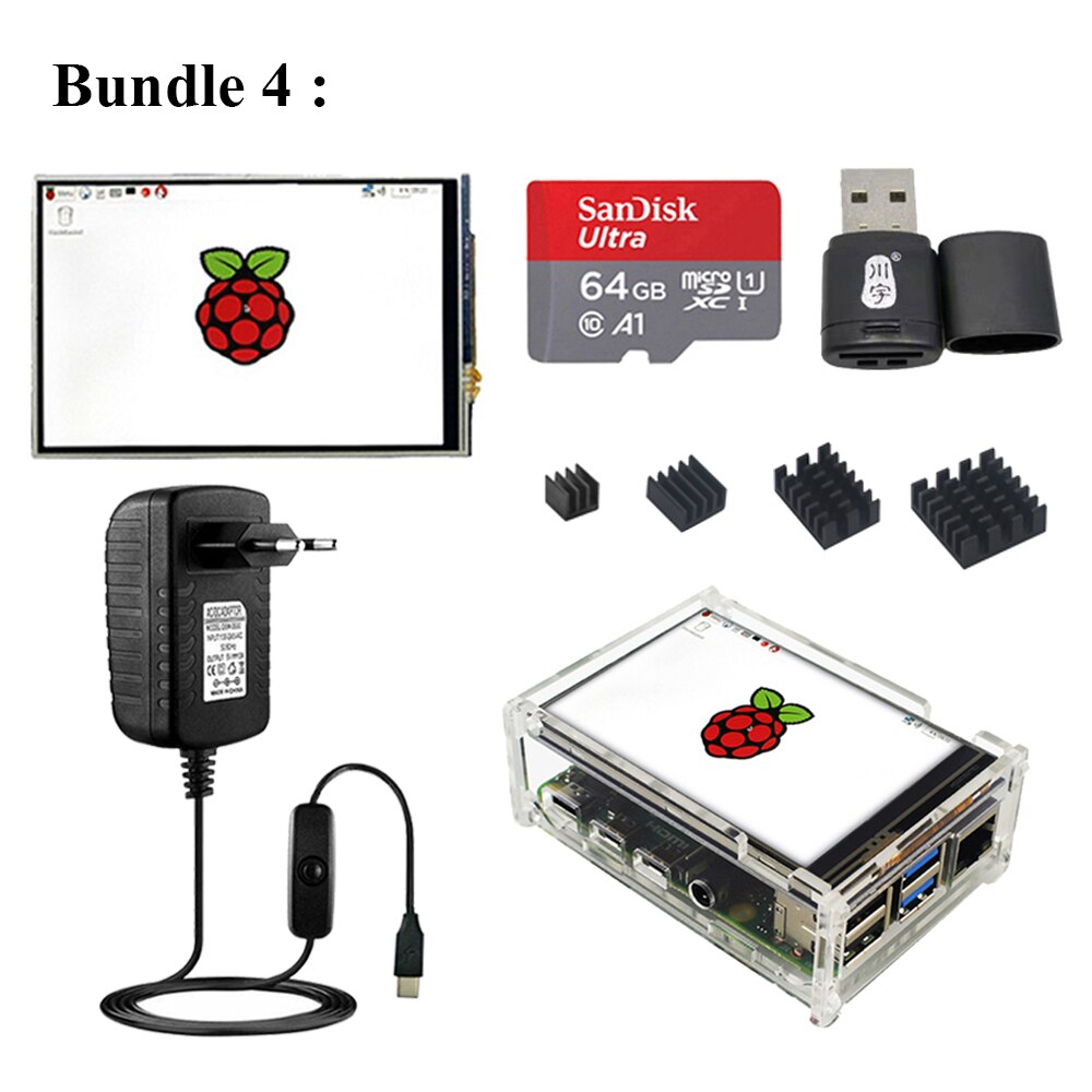 Raspberry Pi 4 Touch Screen 3.5 inch TFT LCD 480*320 Display with Acrylic Case Aluminum Heat Sink for Raspberry Pi 4 Model B 4B: Bundle 4